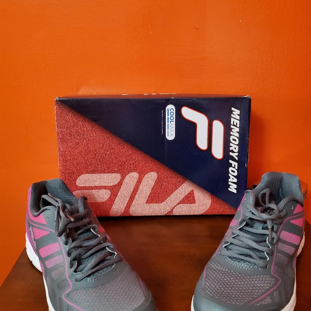 Tennis shoes by Fila, worn once.  Very comfortable with memory foam and cool max